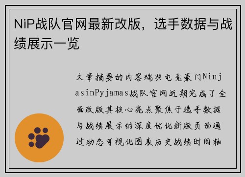 NiP战队官网最新改版，选手数据与战绩展示一览