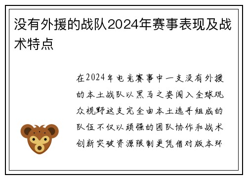 没有外援的战队2024年赛事表现及战术特点